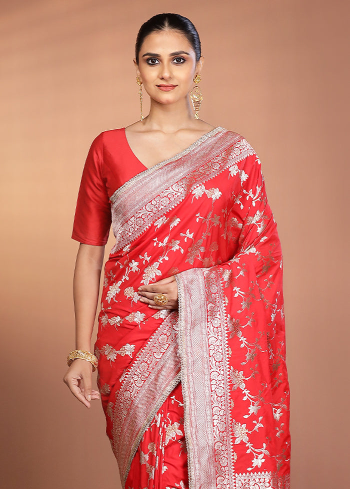 Red Katan Silk Saree With Blouse Piece