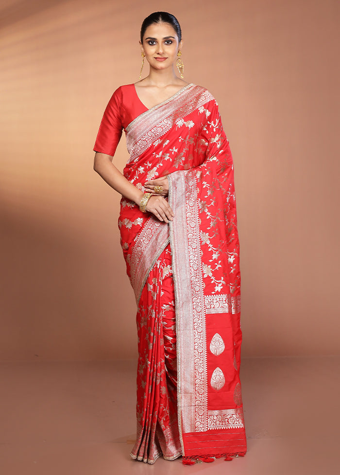 Red Katan Silk Saree With Blouse Piece