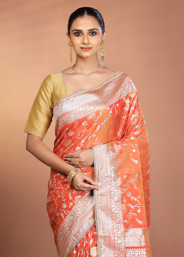 Orange Katan Silk Saree With Blouse Piece