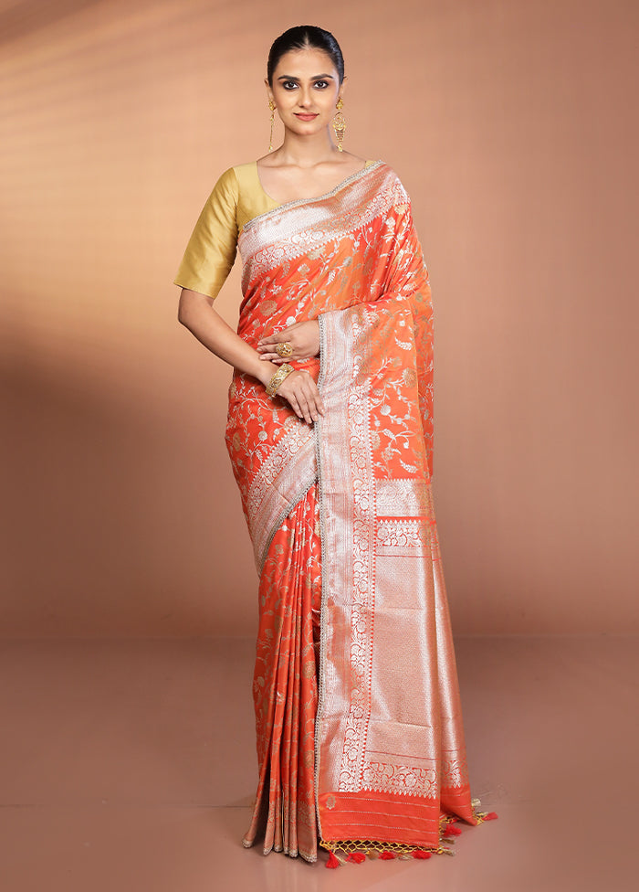Orange Katan Silk Saree With Blouse Piece