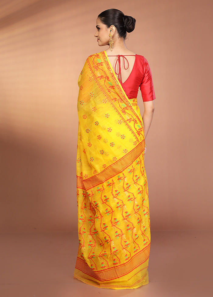 Yellow Tant Jamdani Saree Without Blouse Piece
