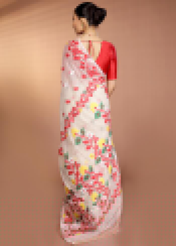 Cream Tant Jamdani Saree Without Blouse Piece