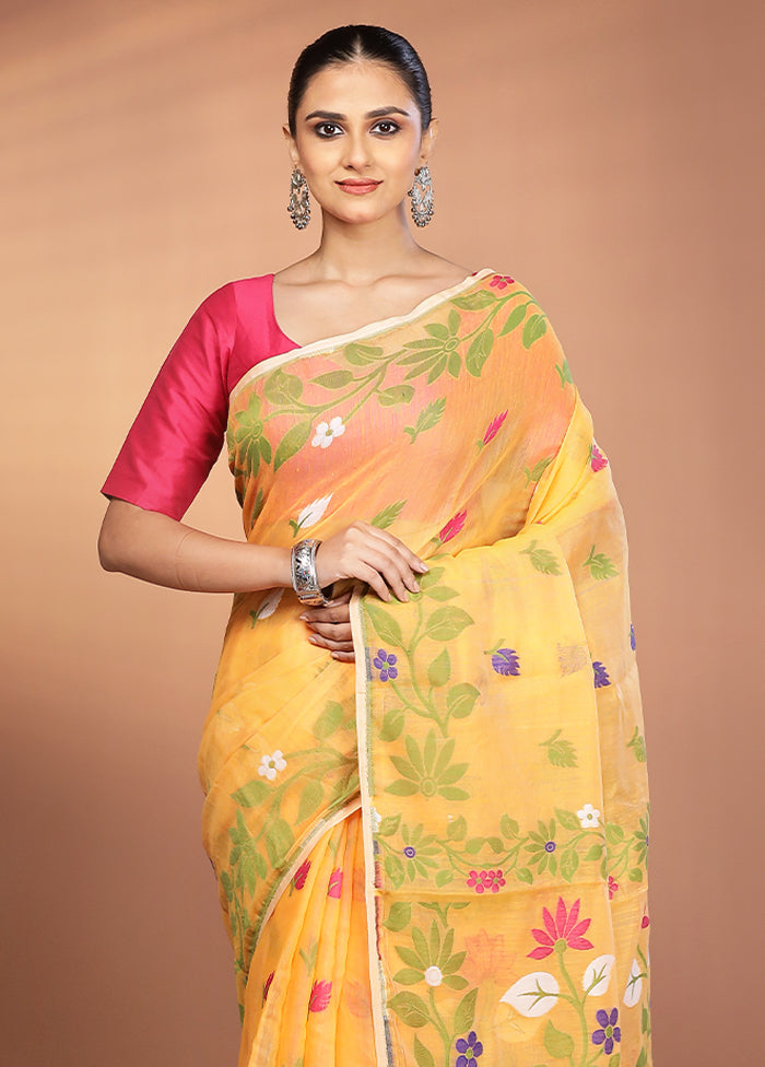 Orange Tant Jamdani Saree Without Blouse Piece