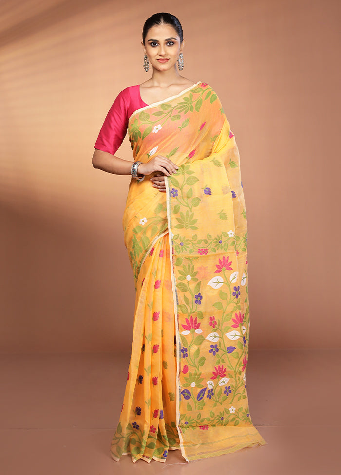 Orange Tant Jamdani Saree Without Blouse Piece