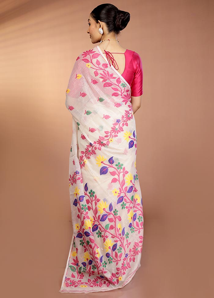 Cream Tant Jamdani Saree Without Blouse Piece