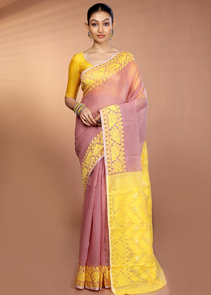 Yellow Tant Jamdani Saree Without Blouse Piece
