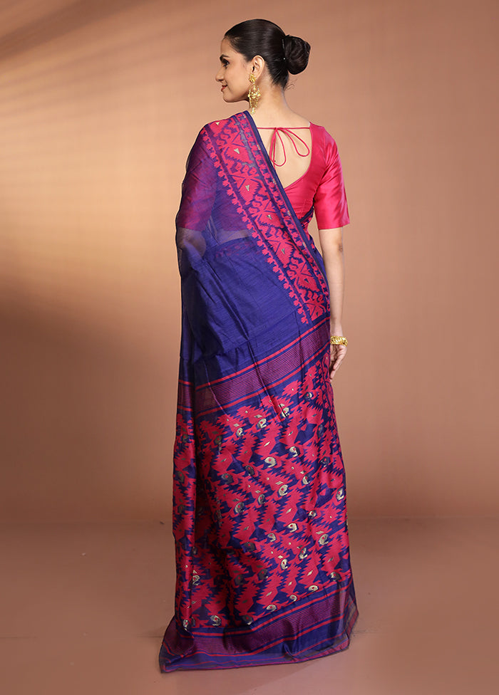 Blue Tant Jamdani Saree Without Blouse Piece