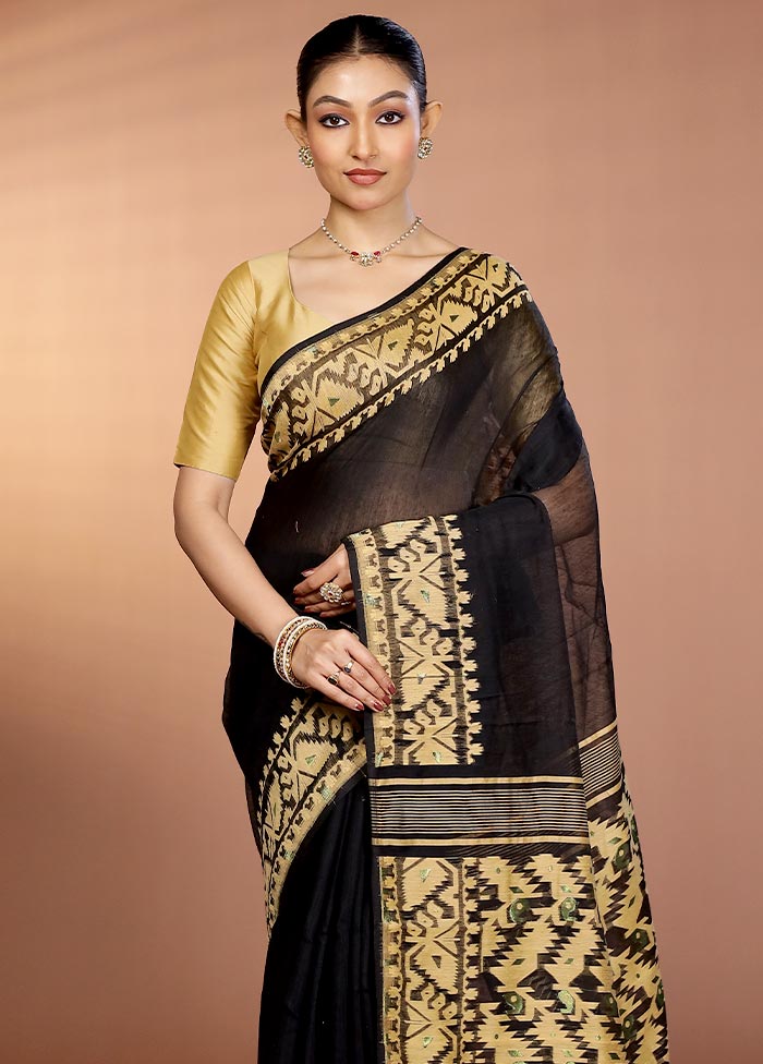 Black Tant Jamdani Saree Without Blouse Piece