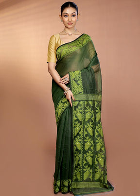 Green Tant Jamdani Saree Without Blouse Piece