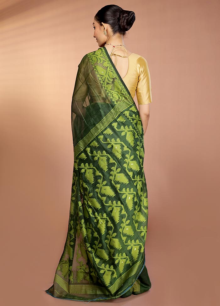 Green Tant Jamdani Saree Without Blouse Piece