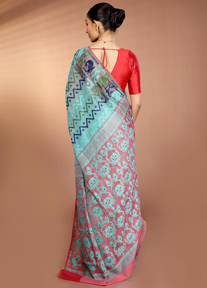 Pink Tant Jamdani Saree Without Blouse Piece