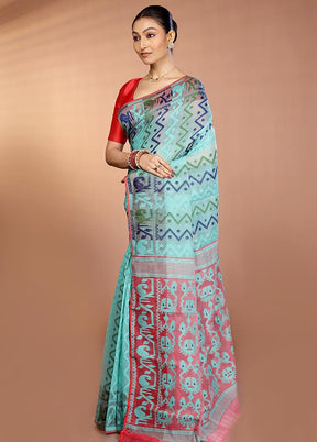 Pink Tant Jamdani Saree Without Blouse Piece