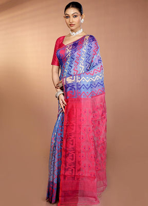 Purple Tant Jamdani Saree Without Blouse Piece