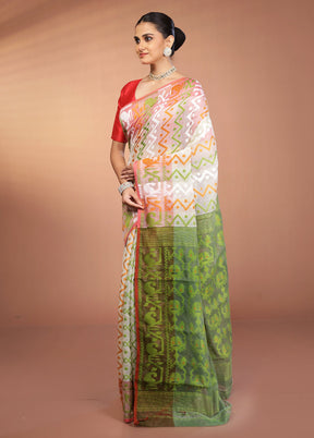 Green Tant Jamdani Saree Without Blouse Piece