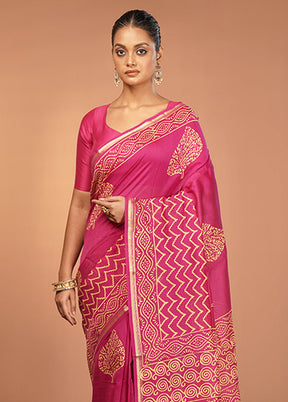 Pink Chanderi Silk Saree With Blouse Piece