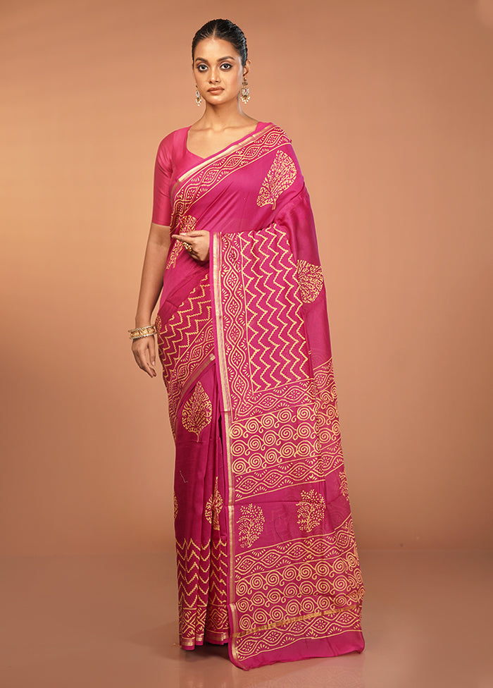Pink Chanderi Silk Saree With Blouse Piece