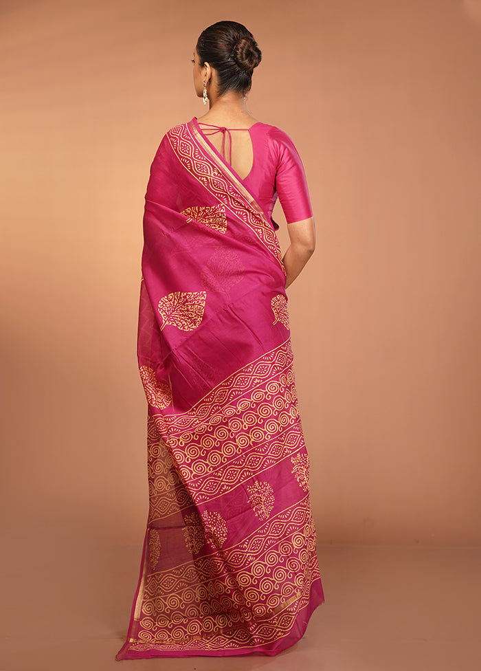 Pink Chanderi Silk Saree With Blouse Piece
