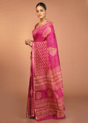 Pink Chanderi Silk Saree With Blouse Piece