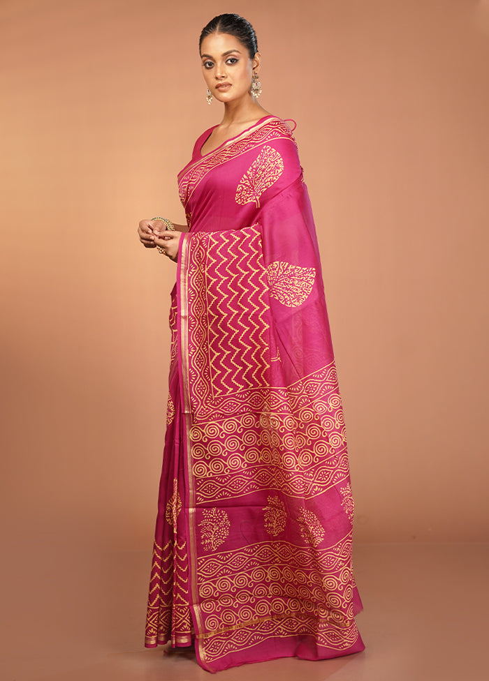Pink Chanderi Silk Saree With Blouse Piece