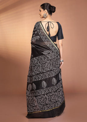 Black Chanderi Silk Saree With Blouse Piece