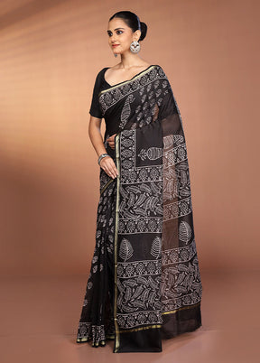 Black Chanderi Silk Saree With Blouse Piece
