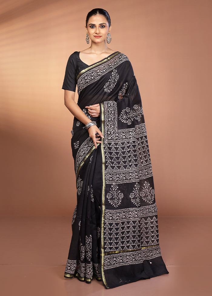 Black Chanderi Silk Saree With Blouse Piece