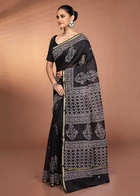 Black Chanderi Silk Saree With Blouse Piece