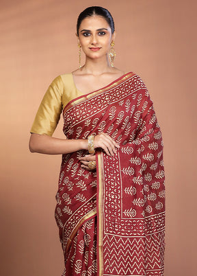 Maroon Chanderi Silk Saree With Blouse Piece
