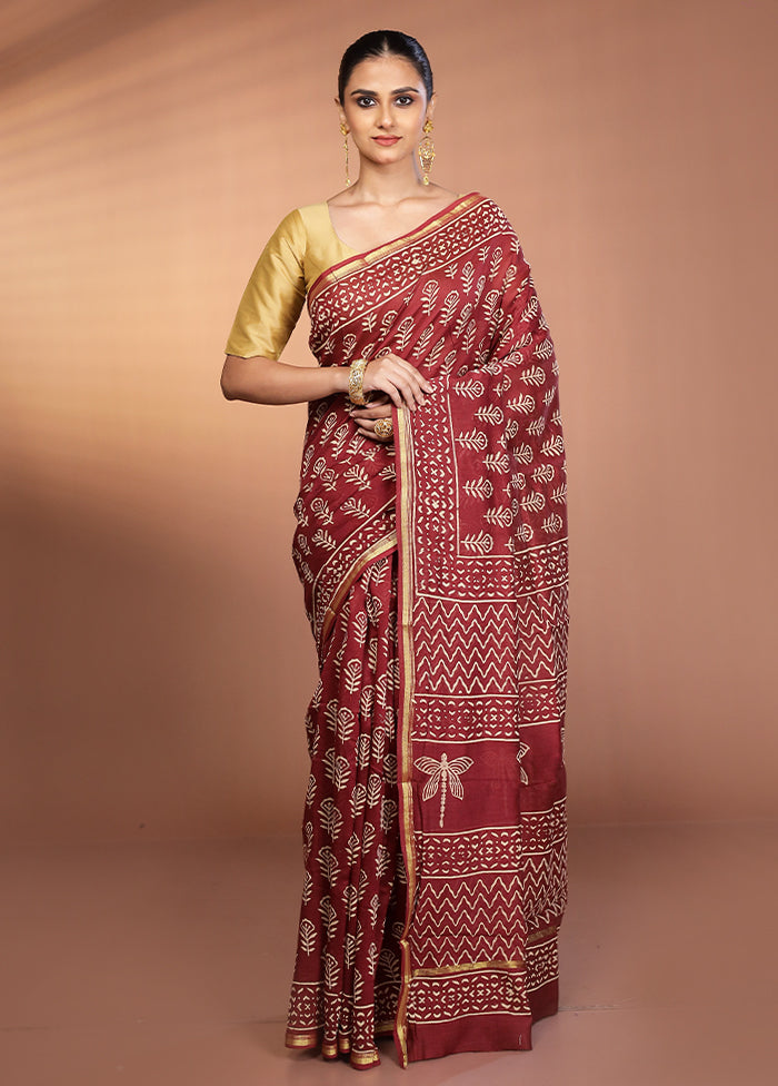 Maroon Chanderi Silk Saree With Blouse Piece