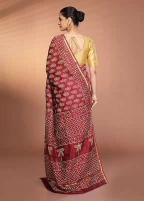 Maroon Chanderi Silk Saree With Blouse Piece