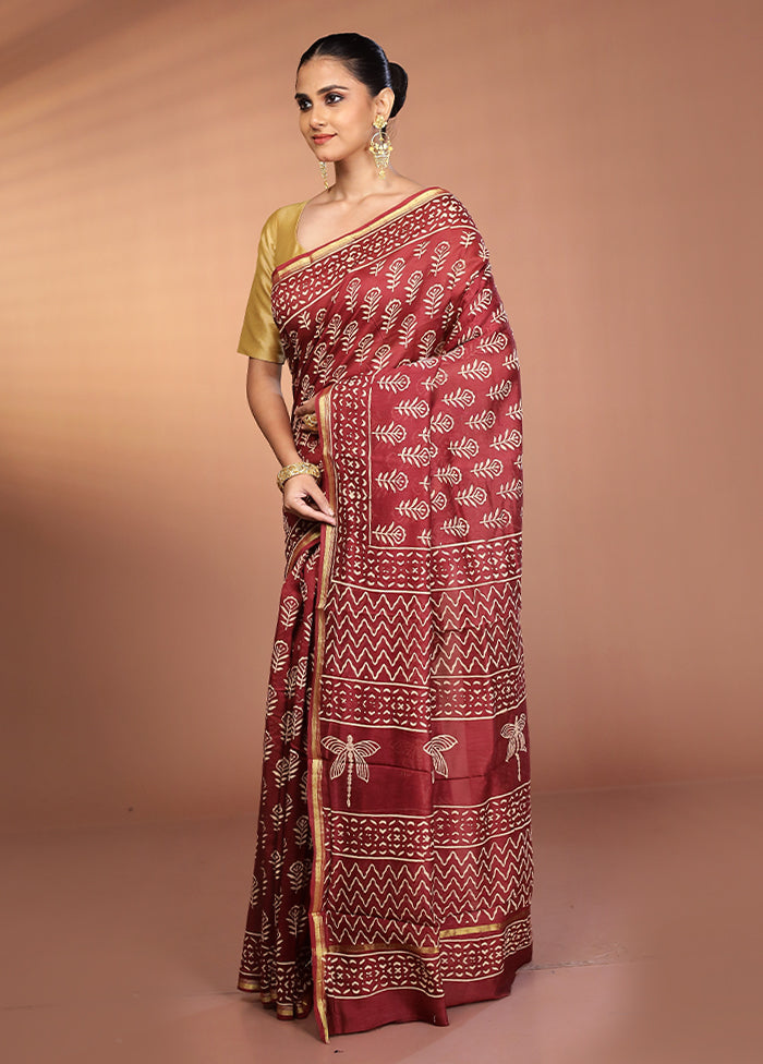 Maroon Chanderi Silk Saree With Blouse Piece
