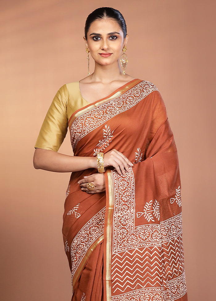 Rust Chanderi Silk Saree With Blouse Piece