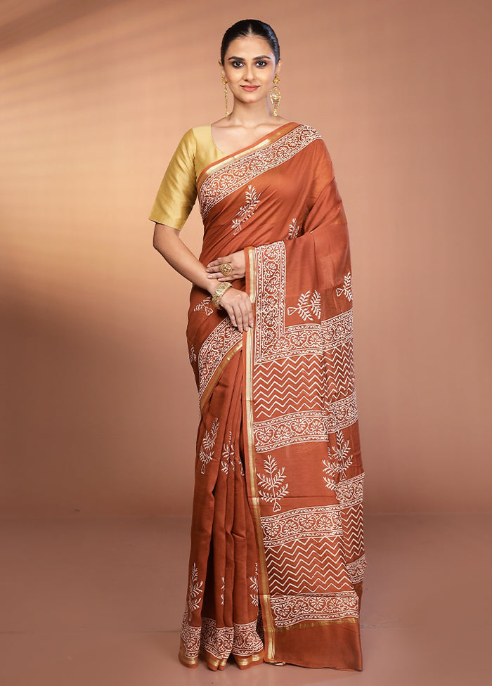 Rust Chanderi Silk Saree With Blouse Piece