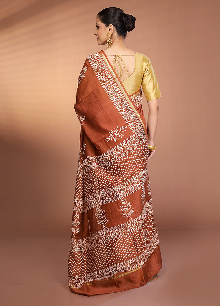 Rust Chanderi Silk Saree With Blouse Piece