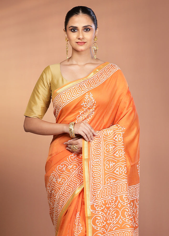 Orange Chanderi Silk Saree With Blouse Piece