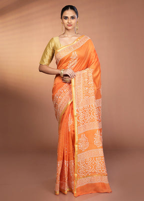 Orange Chanderi Silk Saree With Blouse Piece