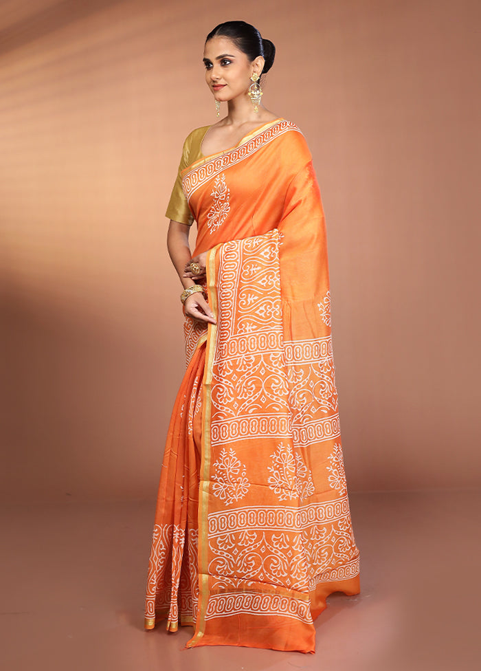 Orange Chanderi Silk Saree With Blouse Piece