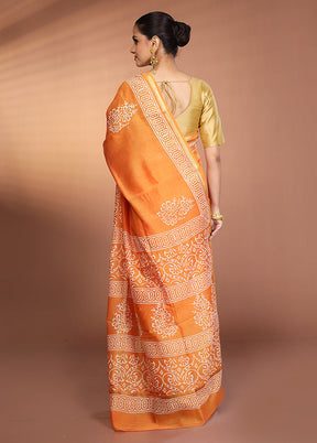 Orange Chanderi Silk Saree With Blouse Piece