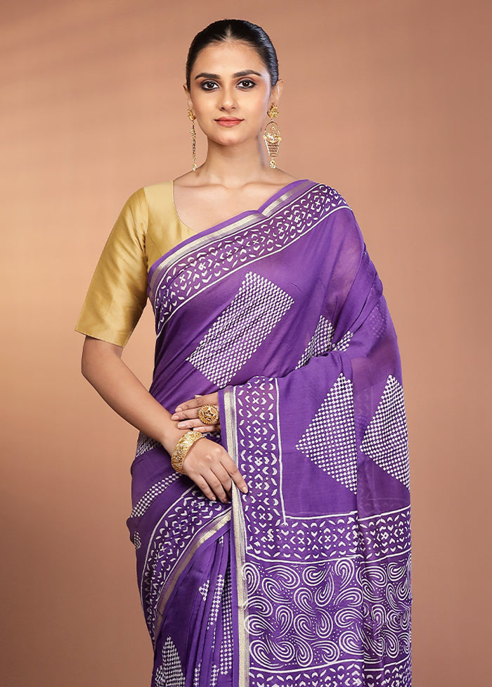 Purple Chanderi Silk Saree With Blouse Piece