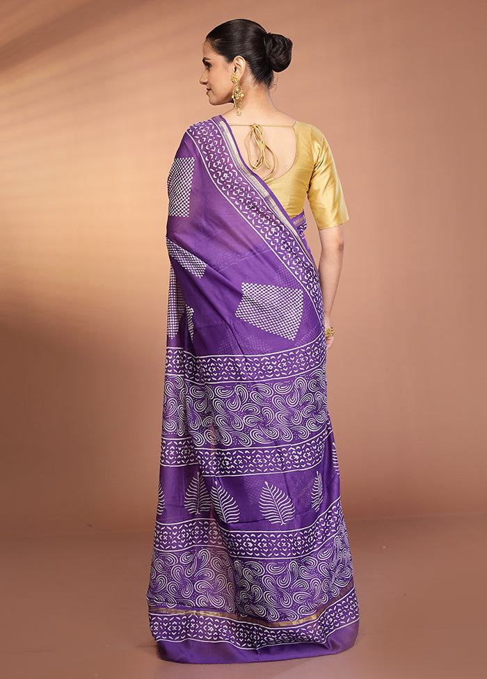 Purple Chanderi Silk Saree With Blouse Piece