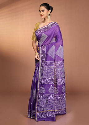 Purple Chanderi Silk Saree With Blouse Piece