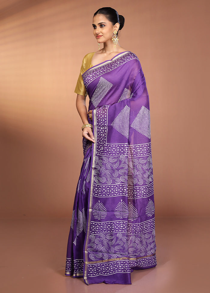 Purple Chanderi Silk Saree With Blouse Piece