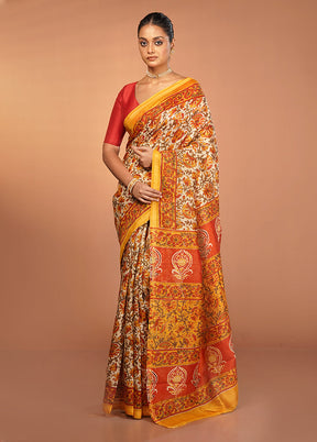 Cream Chanderi Silk Saree With Blouse Piece