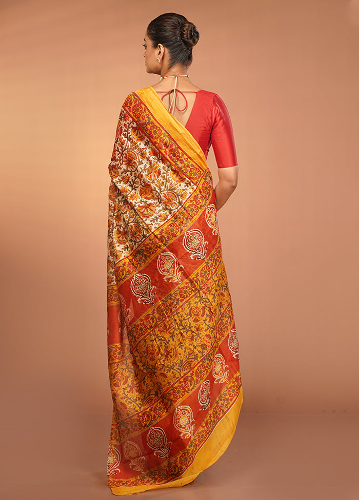 Cream Chanderi Silk Saree With Blouse Piece