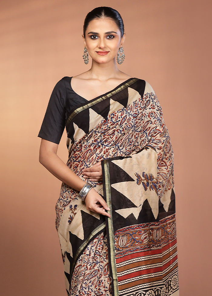 Cream Chanderi Silk Saree With Blouse Piece