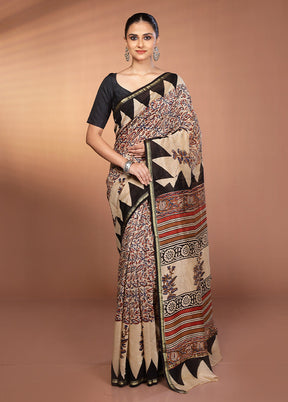 Cream Chanderi Silk Saree With Blouse Piece