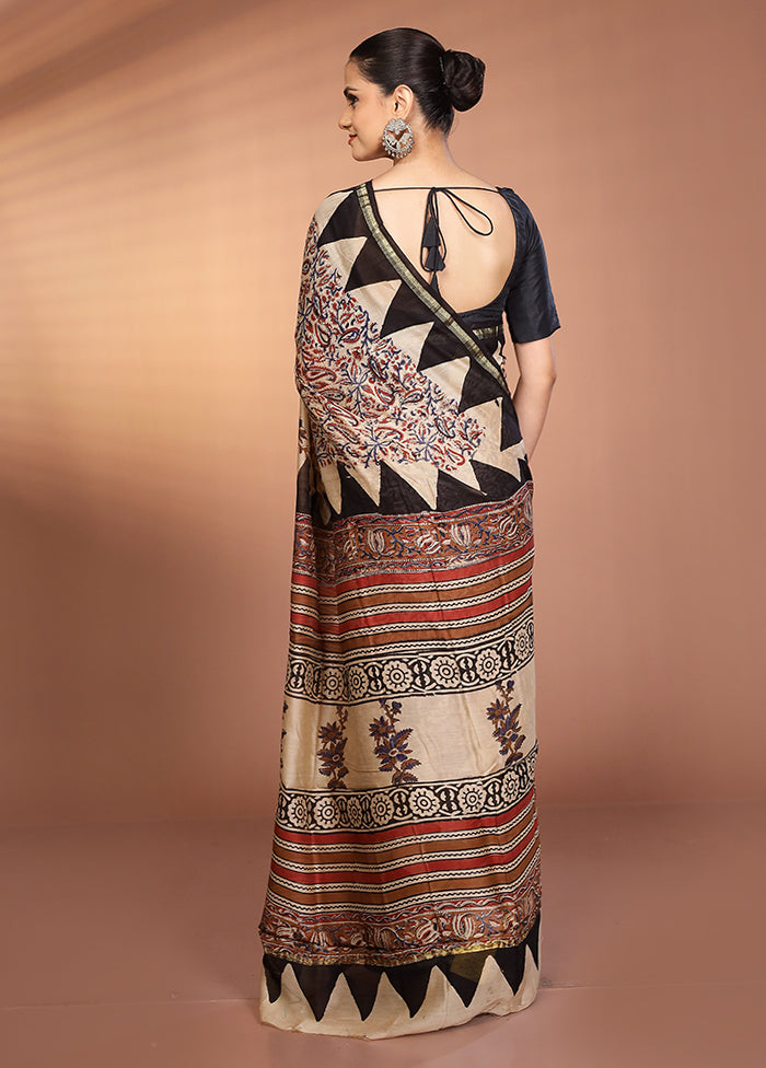 Cream Chanderi Silk Saree With Blouse Piece