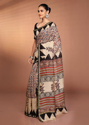 Cream Chanderi Silk Saree With Blouse Piece