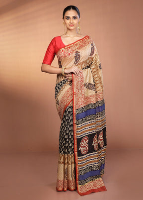 Cream Chanderi Silk Saree With Blouse Piece