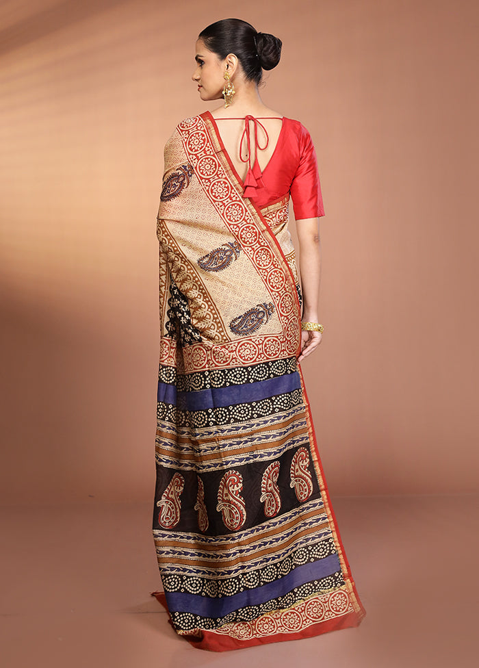 Cream Chanderi Silk Saree With Blouse Piece
